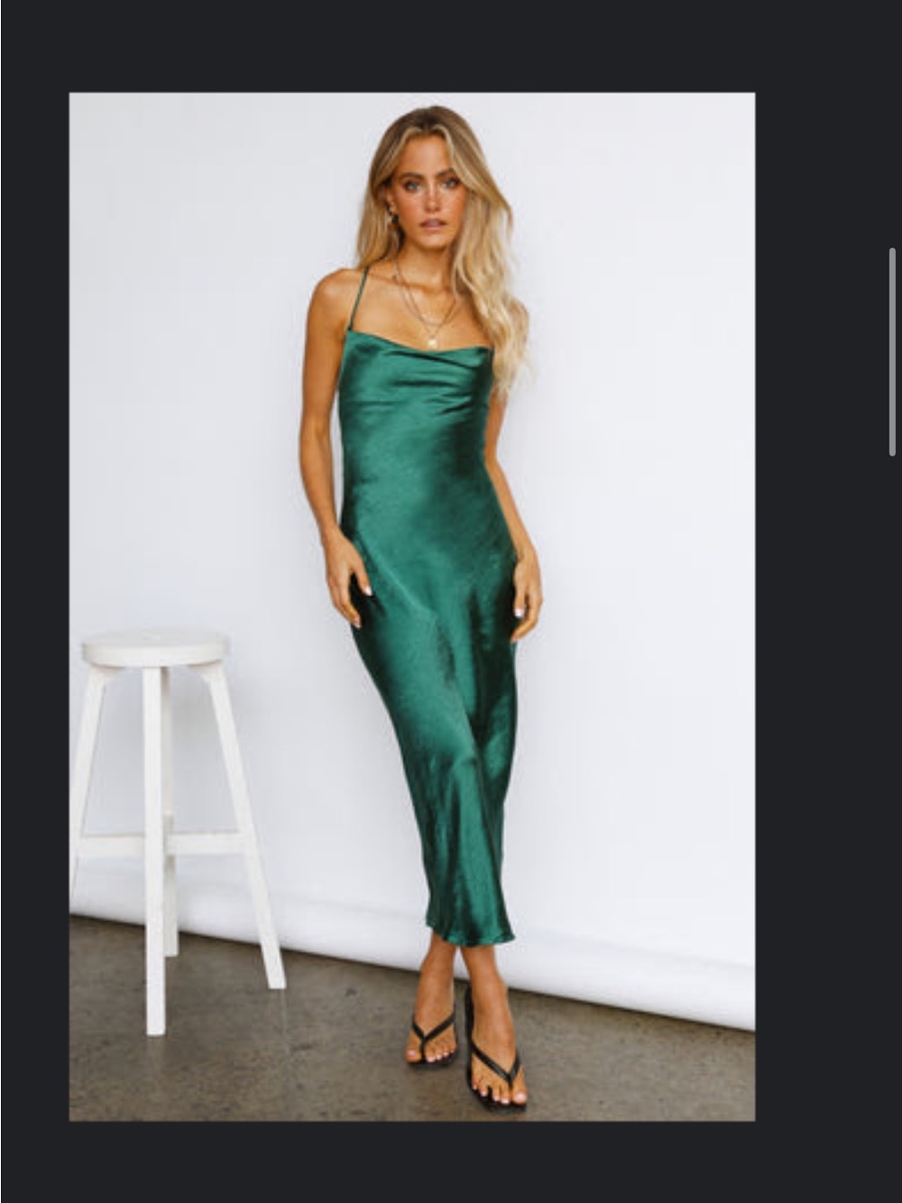 Hello Molly Emerald Green Satin Midi Slip Dress